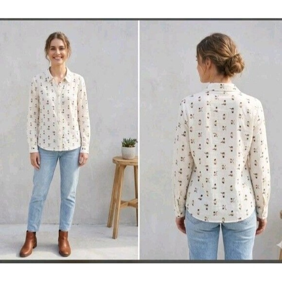 Fervour Tops - Fervour Blouse Size M Siamese Cats Long Sleeve Button Collar 100% Cotton